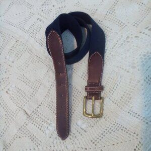 L.L.BEAN 40" X 1.5" COMFORT WAIST BELT NAVY POLYESTER WEBBING LEATHER BRASS BKL
